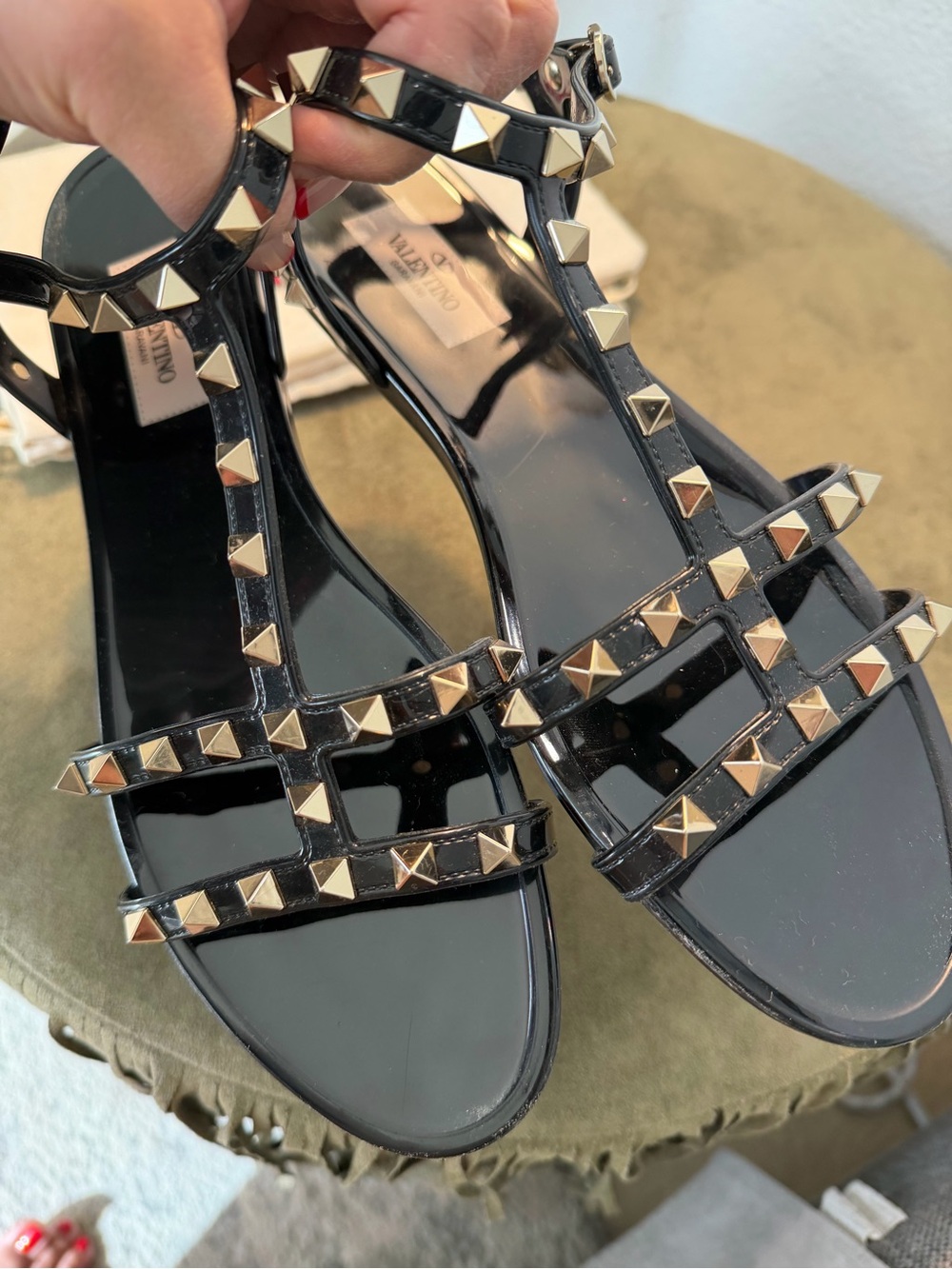 Valentino Garavani Black Patent Rockstud Strappy Sandals - Picture 4 of 5